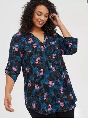 Torrid Disney Harper Georgette Cheshire Cat Pullover Tunic Blouse Size 1X